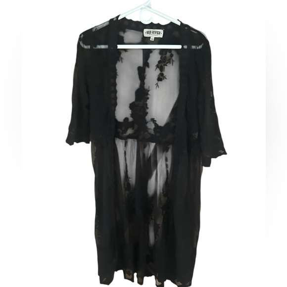 Red River Black Lace Embroidered Kimono Size S/M - Picture 1 of 5